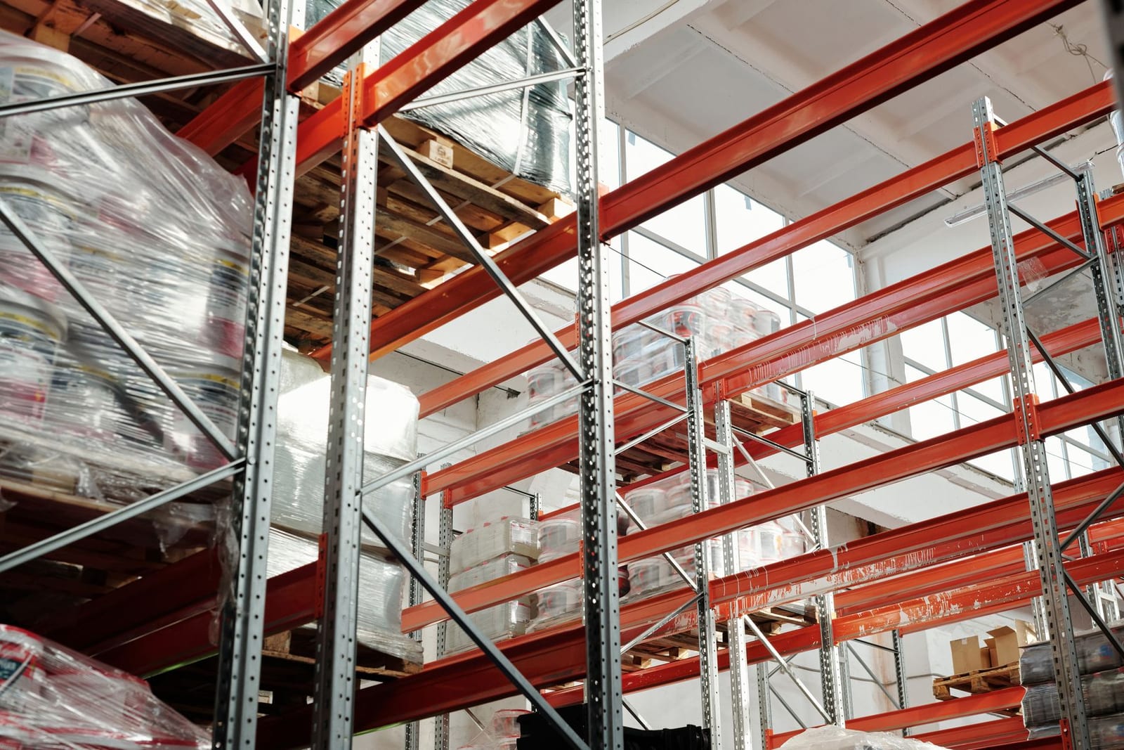 Organized industrial warehouse storage prepared for distribution